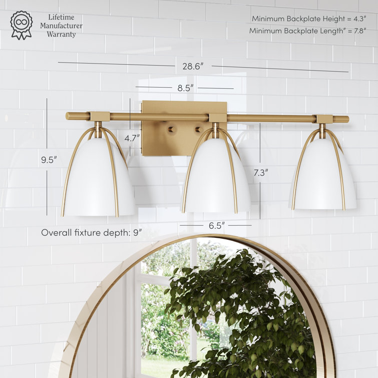 Aubrey 3-Light Gold Brass and White Farmhouse Vanity Fixture