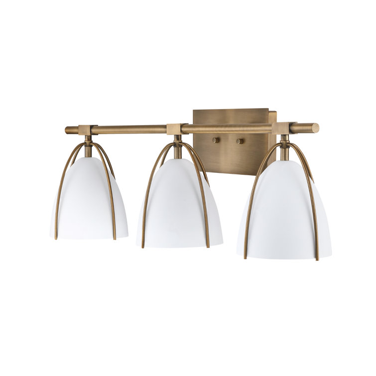Aubrey 3-Light Gold Brass and White Farmhouse Vanity Fixture
