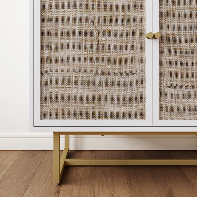 White and Cane Rattan Accent Cabinet with Adjustable Shelving