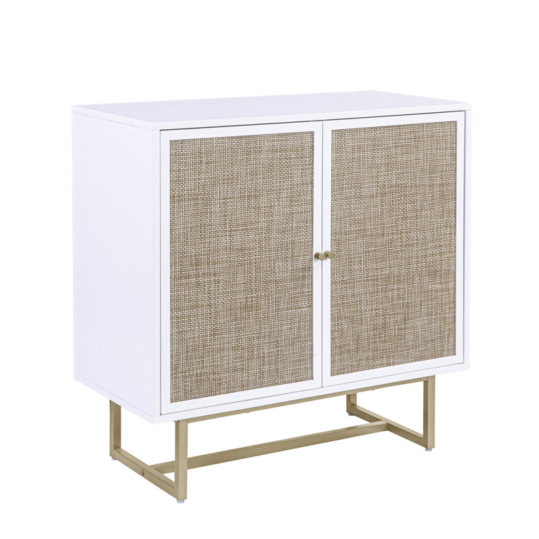White and Cane Rattan Accent Cabinet with Adjustable Shelving