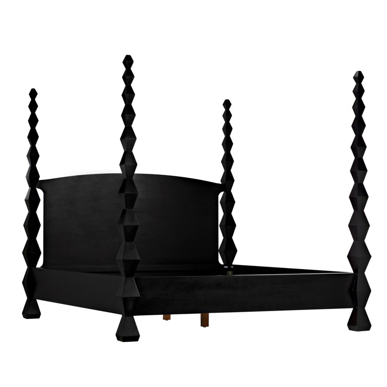 Hand Rubbed Black Geometric King Poster Bed