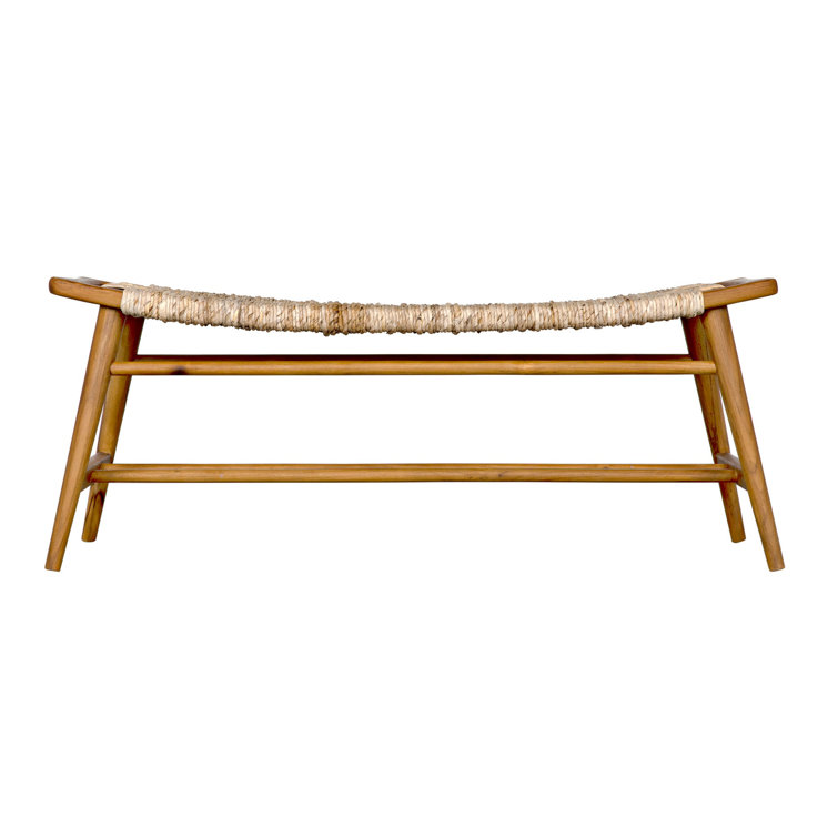 Teak and Rush Seagrass 47'' Bench with Storage - Natural