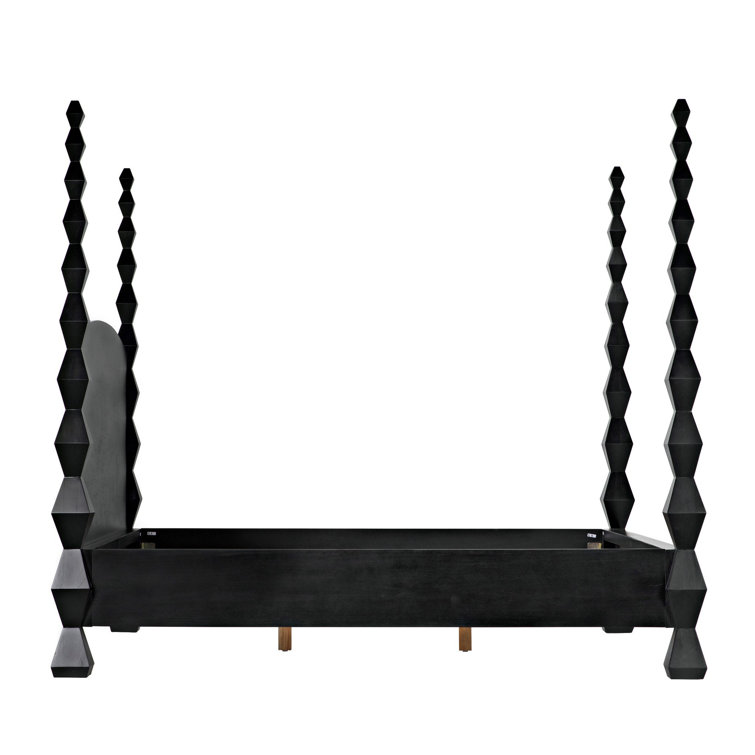 Hand Rubbed Black Geometric King Poster Bed