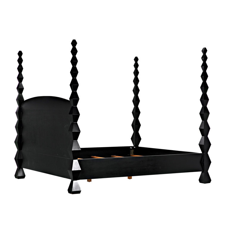 Hand Rubbed Black Geometric King Poster Bed