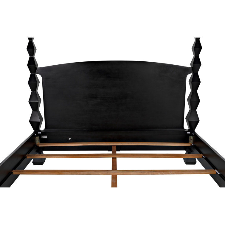 Hand Rubbed Black Geometric King Poster Bed