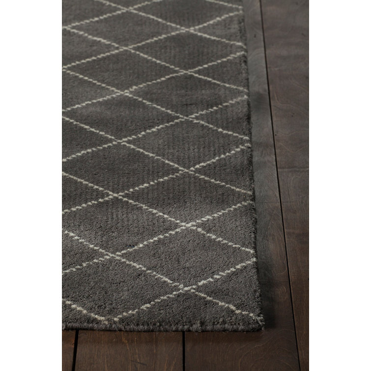 Charcoal and Cream Hand-Knotted Wool Area Rug, 5' x 7'