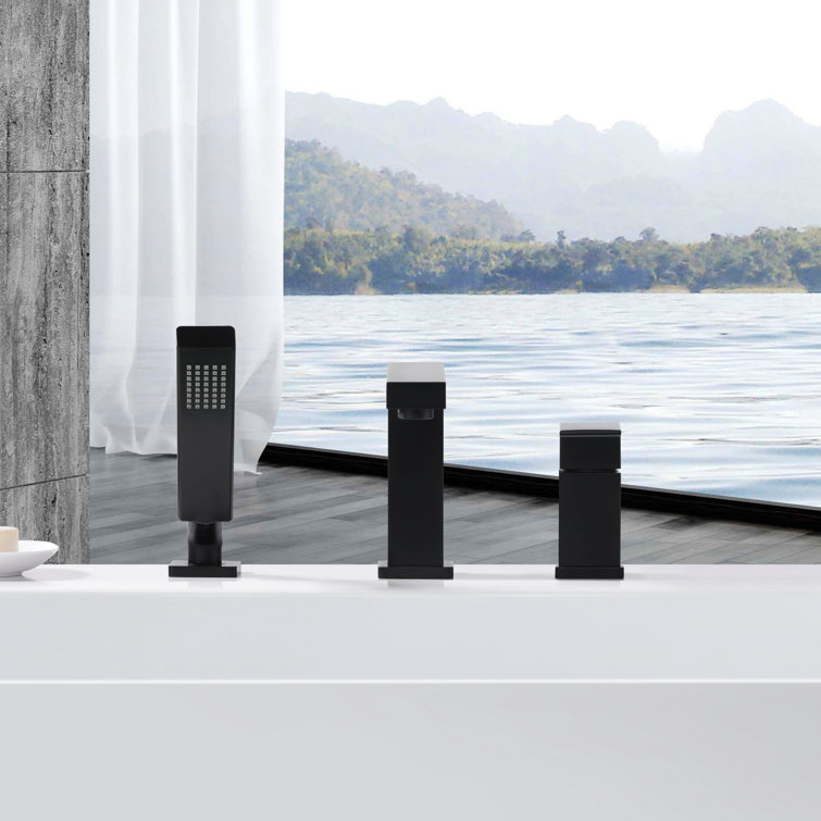 Matte Black Single Handle Deck-Mounted Tub Faucet with Hand Shower
