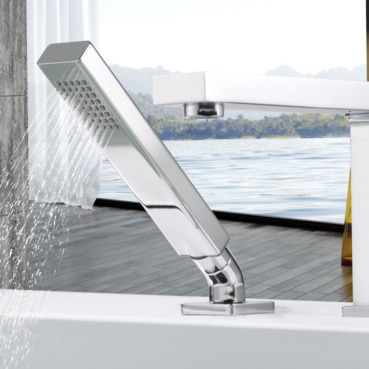 Polished Chrome Single Handle Deck-Mounted Tub Faucet with Hand Shower