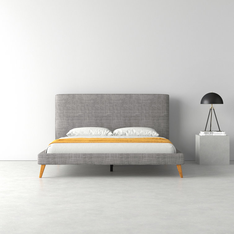 California King Dark Gray Upholstered Bed with Slats