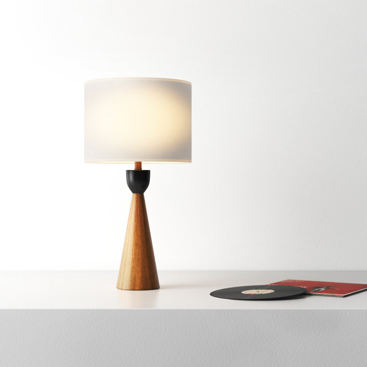 Mid-Century Modern Black and Beige Wood Table Lamp