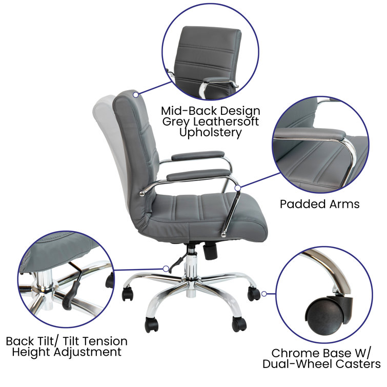 Gray Leather Executive Swivel Office Chair with Metal Frame