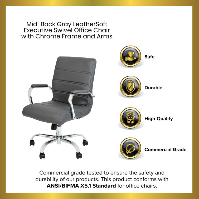 Gray Leather Executive Swivel Office Chair with Metal Frame