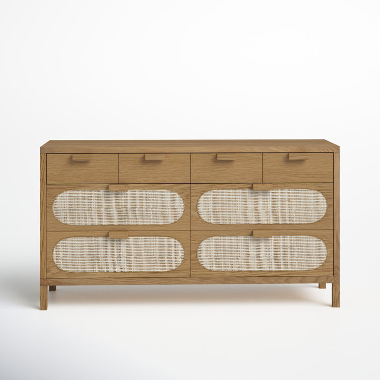 Alder Short Silhouette 8-Drawer Oak and Cane Dresser