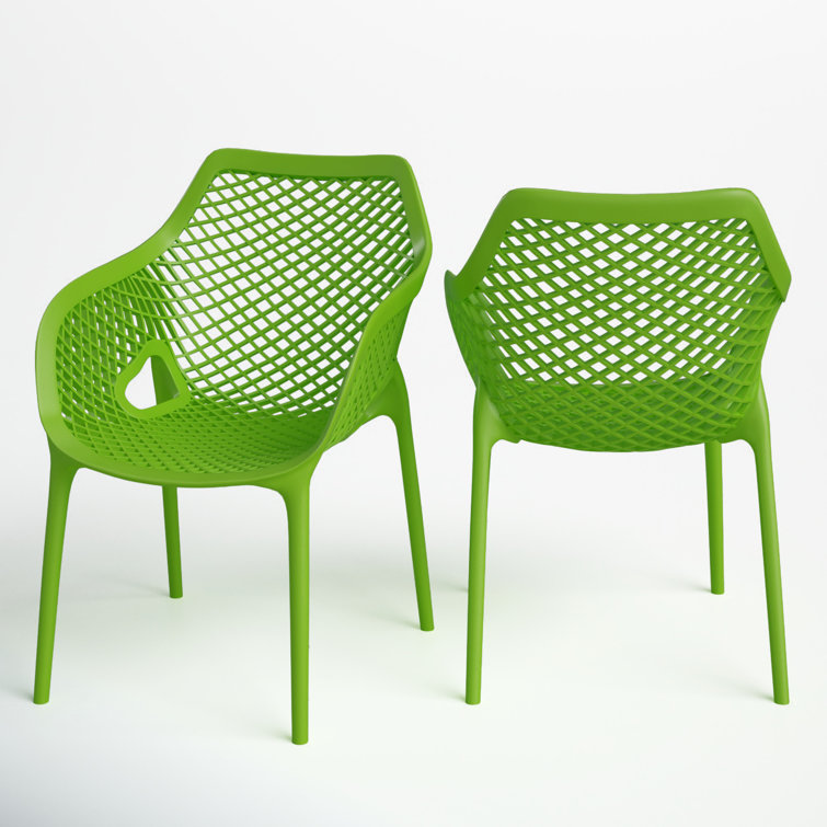 Tropical Green Plastic Stackable Outdoor Dining Chairs, Set of 2