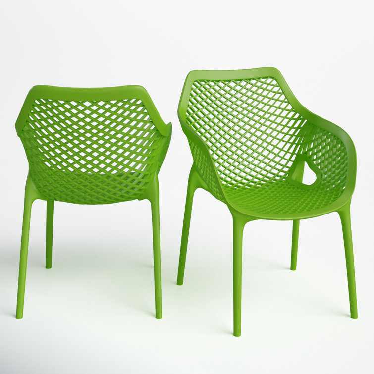 Tropical Green Plastic Stackable Outdoor Dining Chairs, Set of 2