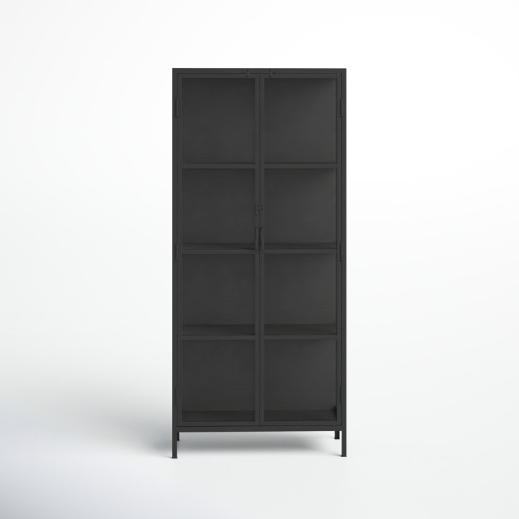 Sleek Black Metal and Glass Minimalist Curio Cabinet