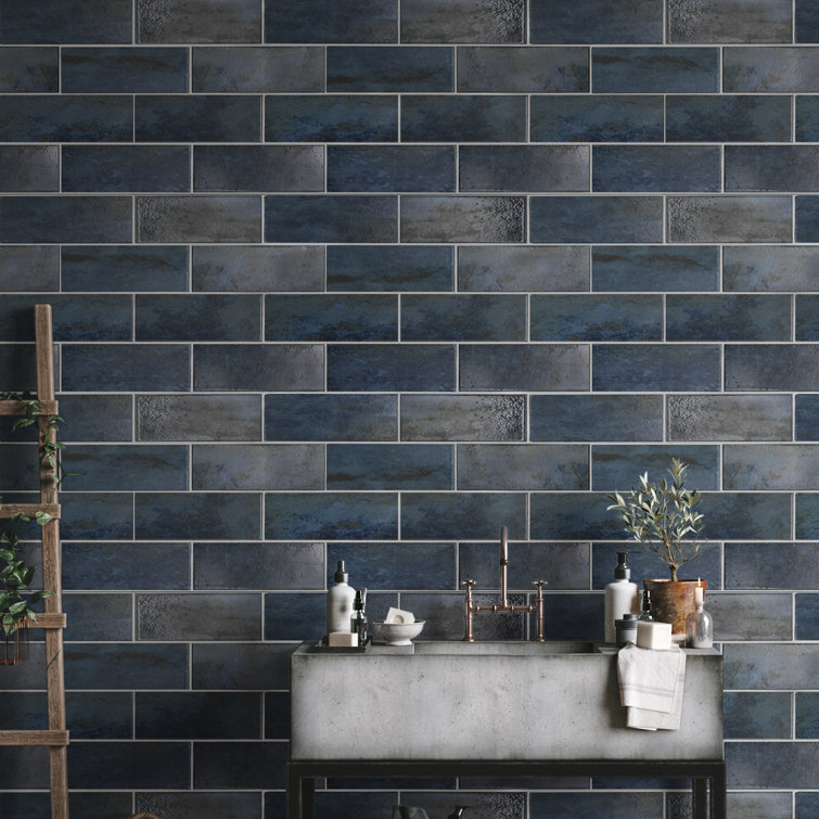 Marza 4" x 12" Glossy Blue Ceramic Subway Wall Tile