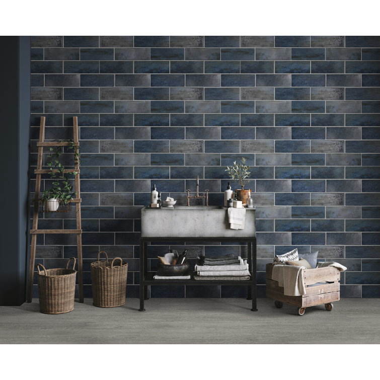 Marza 4" x 12" Glossy Blue Ceramic Subway Wall Tile