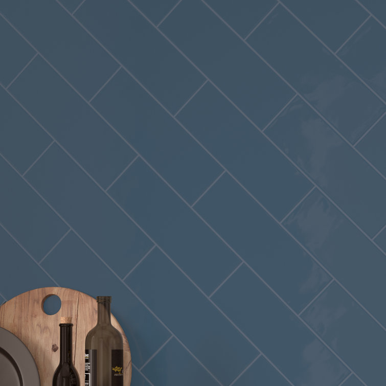 Urbano Navy Glossy 4'' x 12'' Ceramic Subway Wall Tile