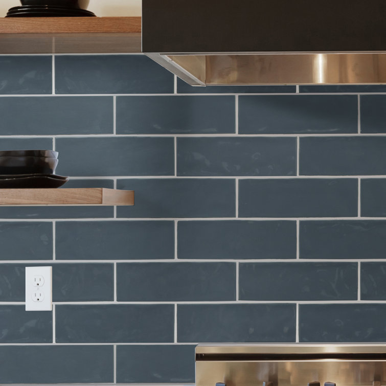 Urbano Navy Glossy 4'' x 12'' Ceramic Subway Wall Tile