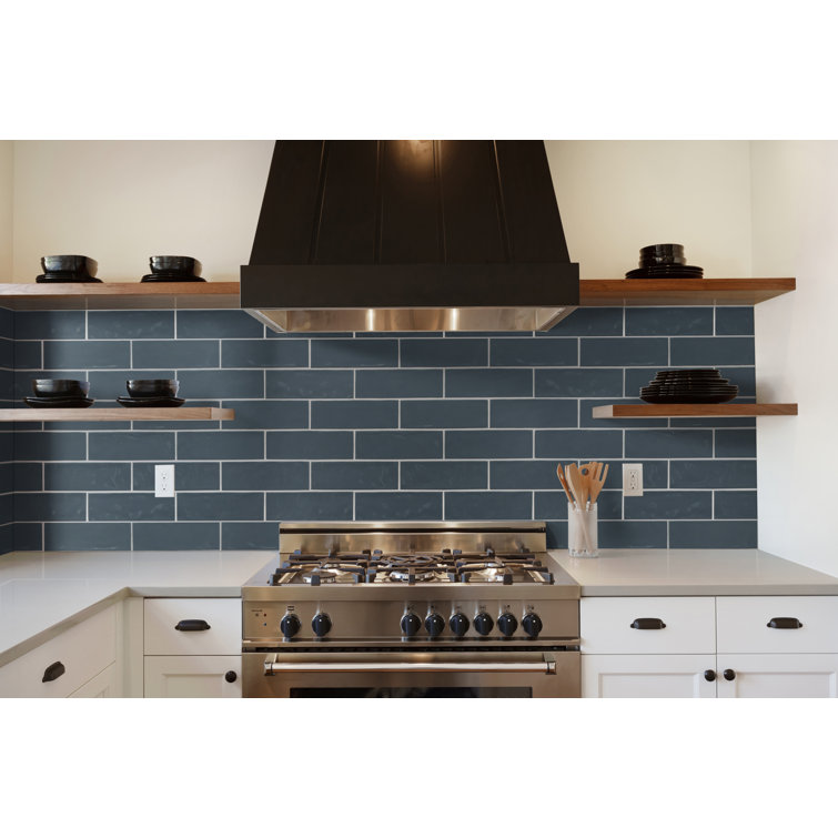 Urbano Navy Glossy 4'' x 12'' Ceramic Subway Wall Tile