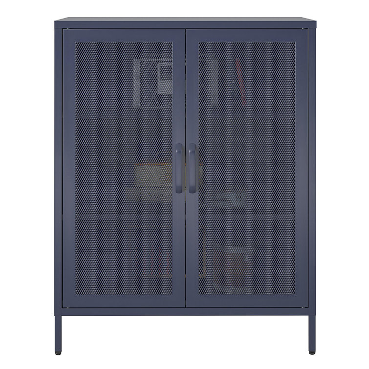 Navy Metal Mesh 2-Door Adjustable Shelving Accent Cabinet