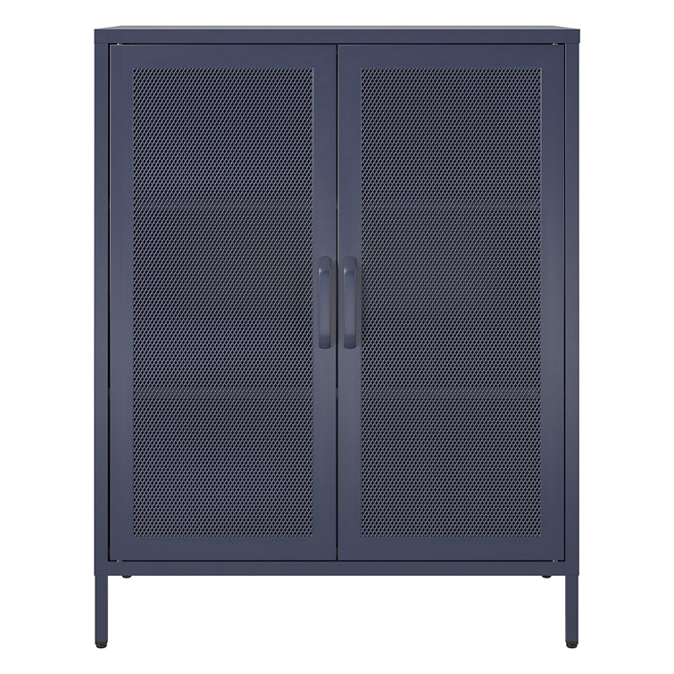 Navy Metal Mesh 2-Door Adjustable Shelving Accent Cabinet