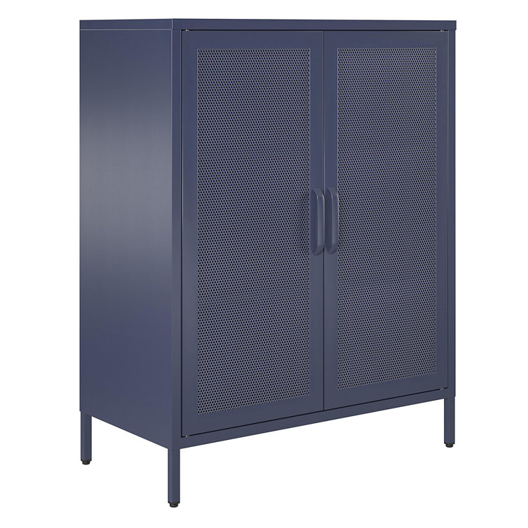 Navy Metal Mesh 2-Door Adjustable Shelving Accent Cabinet
