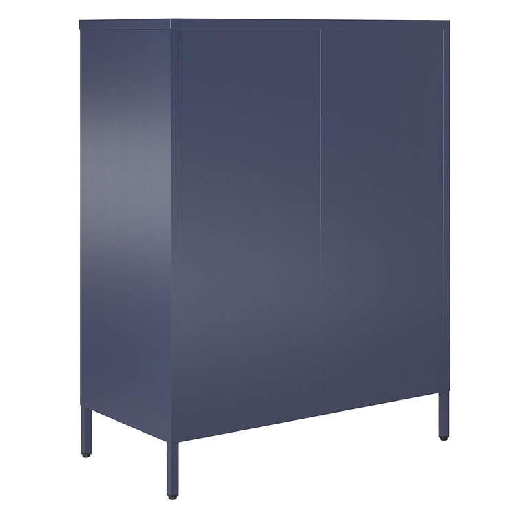 Navy Metal Mesh 2-Door Adjustable Shelving Accent Cabinet