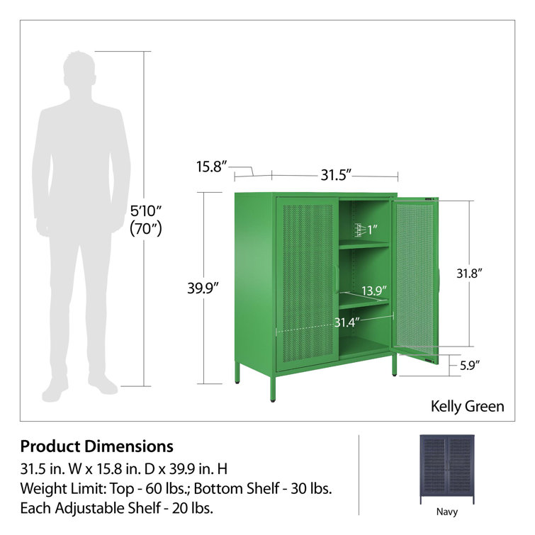 Navy Metal Mesh 2-Door Adjustable Shelving Accent Cabinet