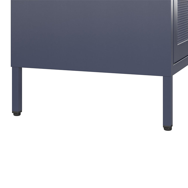 Navy Metal Mesh 2-Door Adjustable Shelving Accent Cabinet
