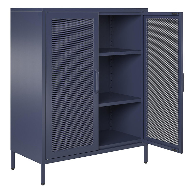 Navy Metal Mesh 2-Door Adjustable Shelving Accent Cabinet