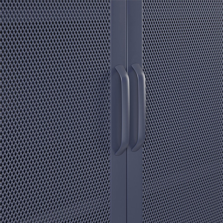 Navy Metal Mesh 2-Door Adjustable Shelving Accent Cabinet