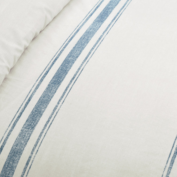 Blue and Cream Cotton Reversible Duvet Cover Set, King