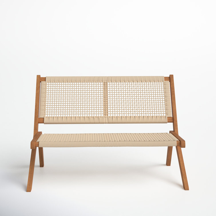 Natural Acacia Folding Outdoor Bench with Woven Rope Seat