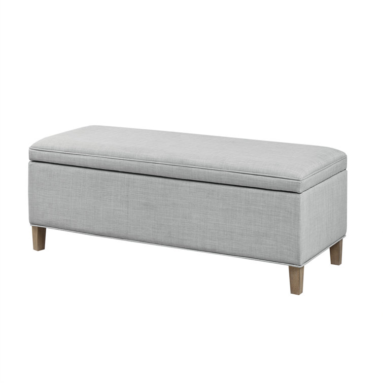 Caymus Light Grey Fabric Rectangular Storage Bench with Solid Wood Legs