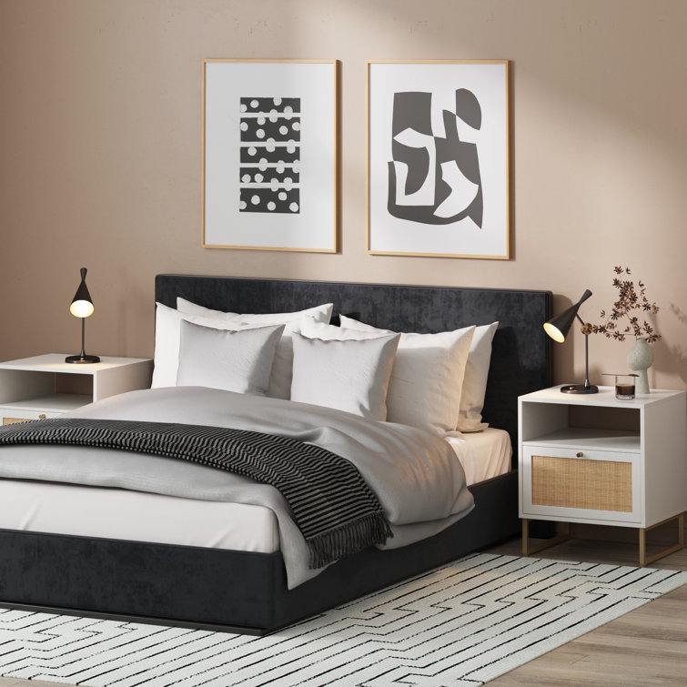 Mina White and Gold Rattan Nightstands Set of 2