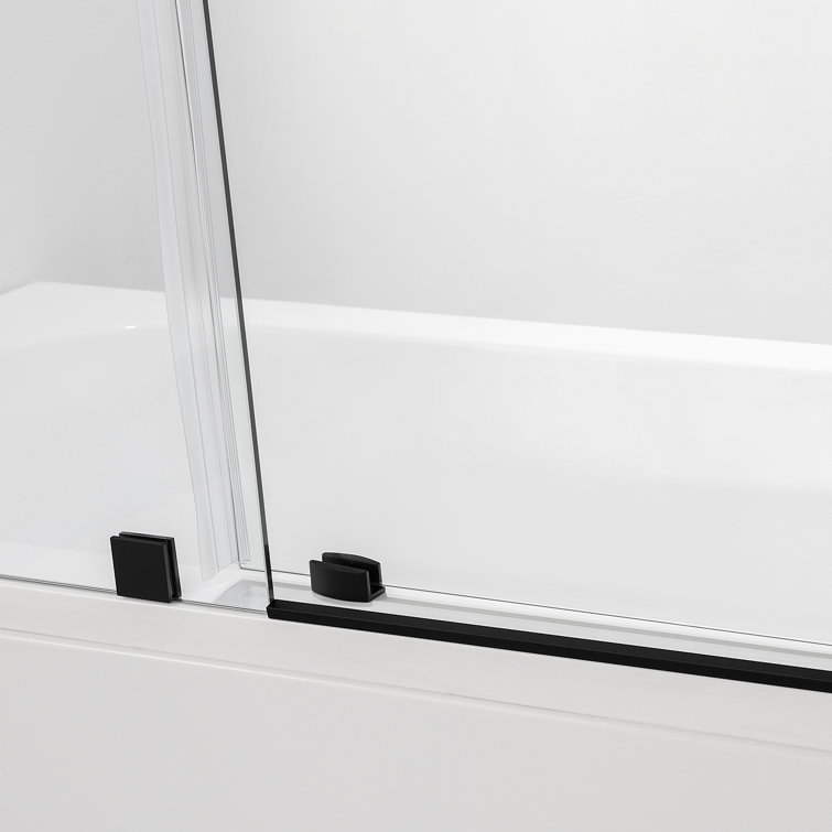 60" x 58" Matte Black Frameless Sliding Tub Door