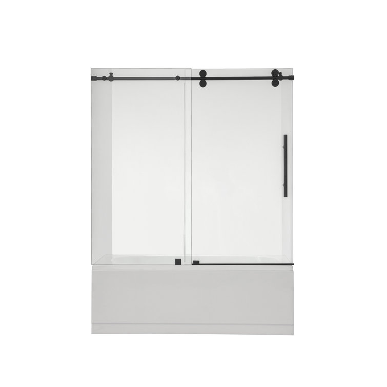 60" x 58" Matte Black Frameless Sliding Tub Door