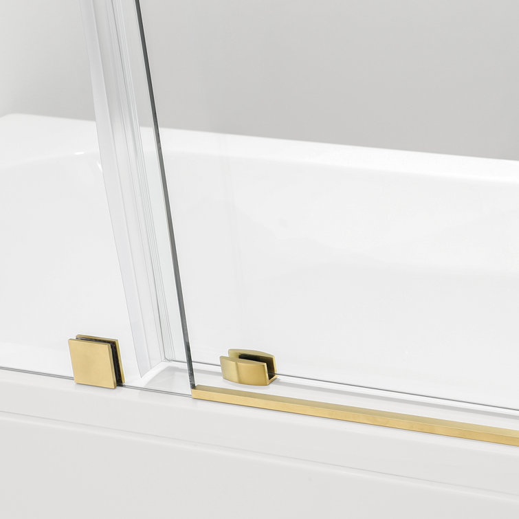 60" x 58" Frameless Clear Glass Tub Door with Brushed Gold Finish