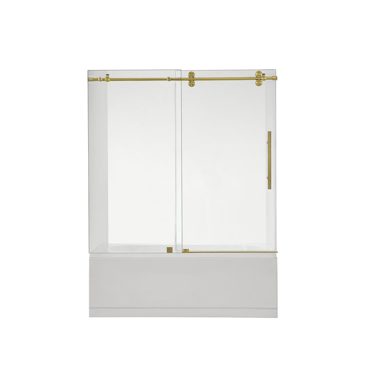 60" x 58" Frameless Clear Glass Tub Door with Brushed Gold Finish