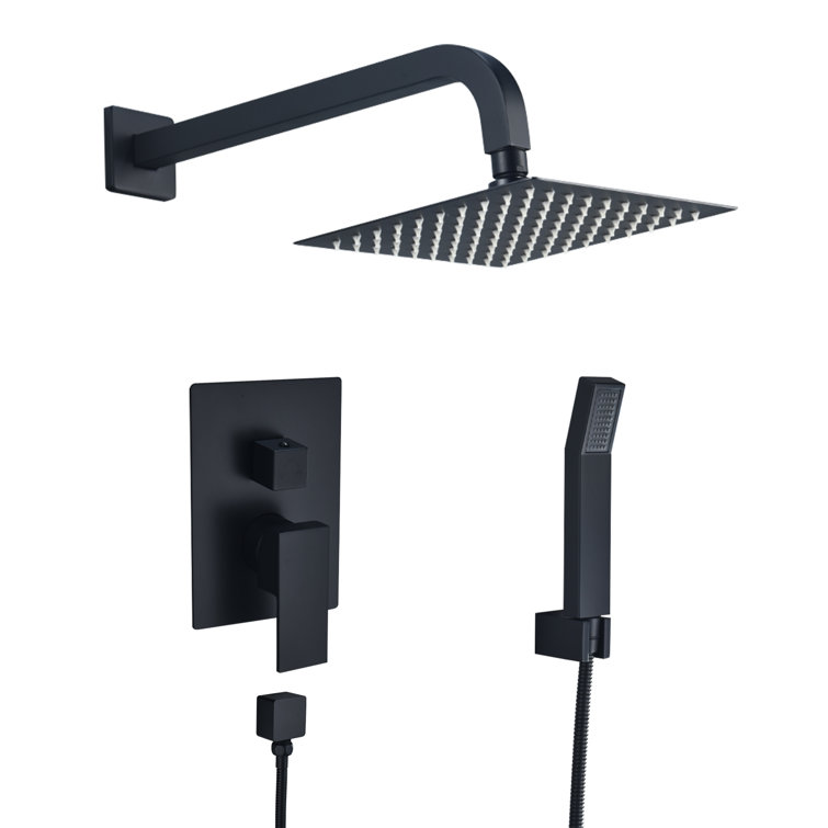 Matte Black Square Multi-Head Rain Shower System with Handheld