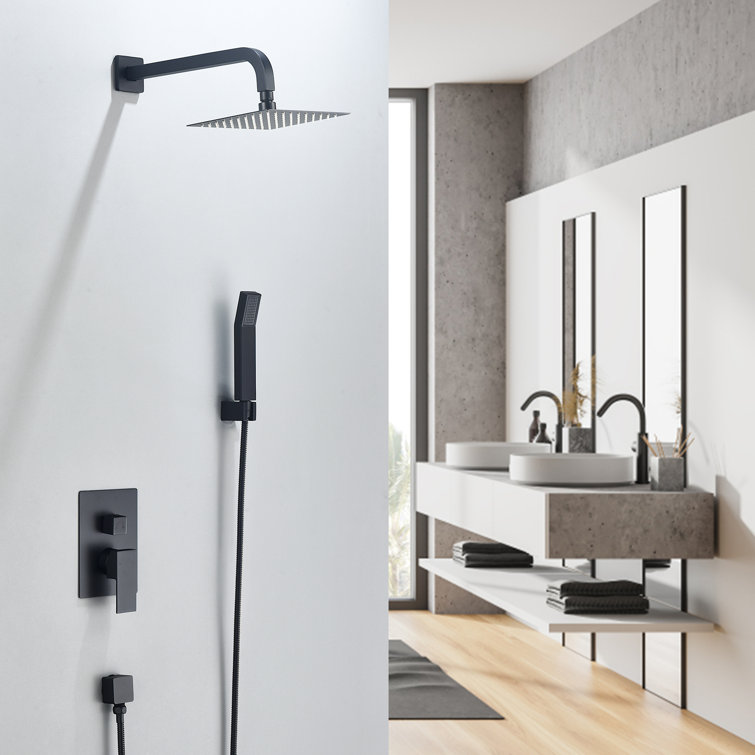 Matte Black Square Multi-Head Rain Shower System with Handheld