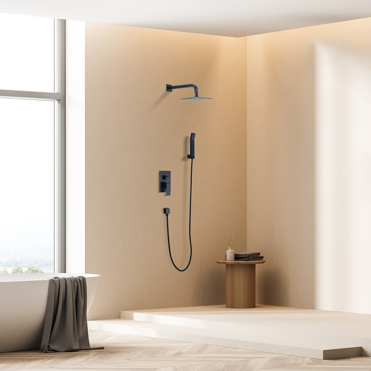 Matte Black Square Multi-Head Rain Shower System with Handheld