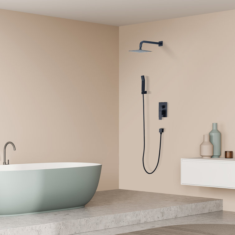 Matte Black Square Multi-Head Rain Shower System with Handheld