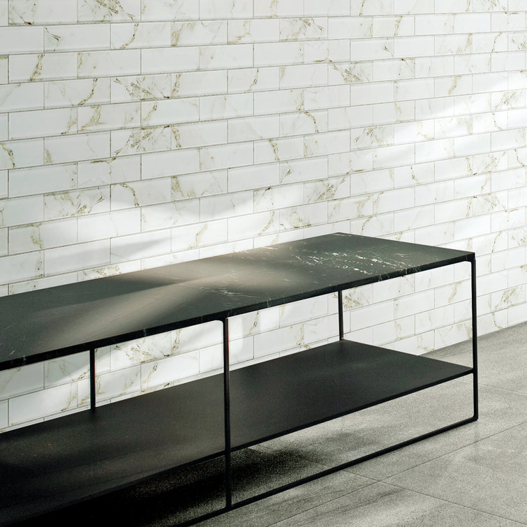 Sumner 2" x 6" Glossy Marble Look Glass Mosaic Tile