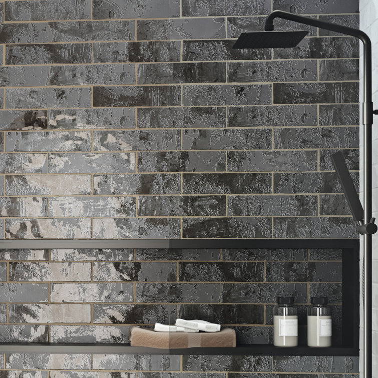 Splash Ink Black 3" x 12" Glossy Ceramic Subway Tile