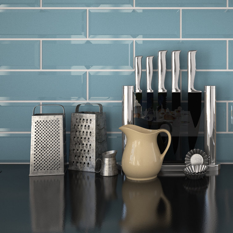 Kiwi 3" x 12" Beveled Glass Subway Wall Tile