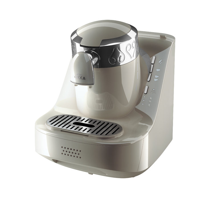 Automatic White and Chrome Turkish Coffee Maker with Foam Function