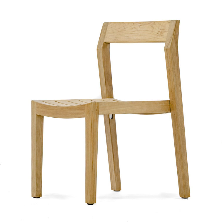 Teak Brown Solid Wood Armless Stacking Dining Chair